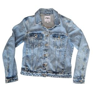 Zara Small light‎ was distressed Denim Jean Jacket